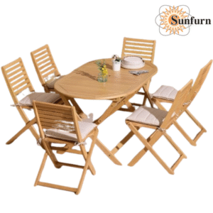 SUN161051342  - Folding 6 Seat Oval Dining Set with Cushions