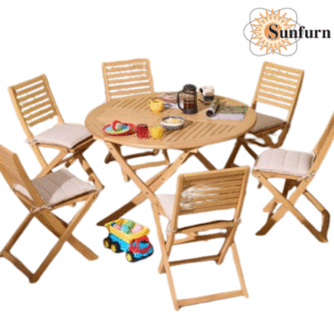SUN161051351 - Folding 6 Seat Round Dining Set with Cushions