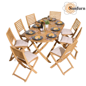 SUN161051515 - Folding 8 Seat Oval Dining Set With Cushions