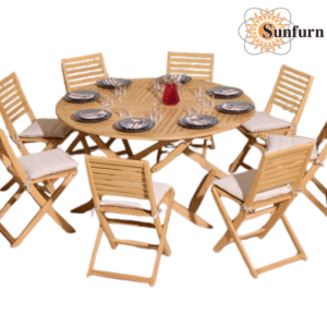SUN161051519 - Folding 8 Seat Round Dining Set with Cushions